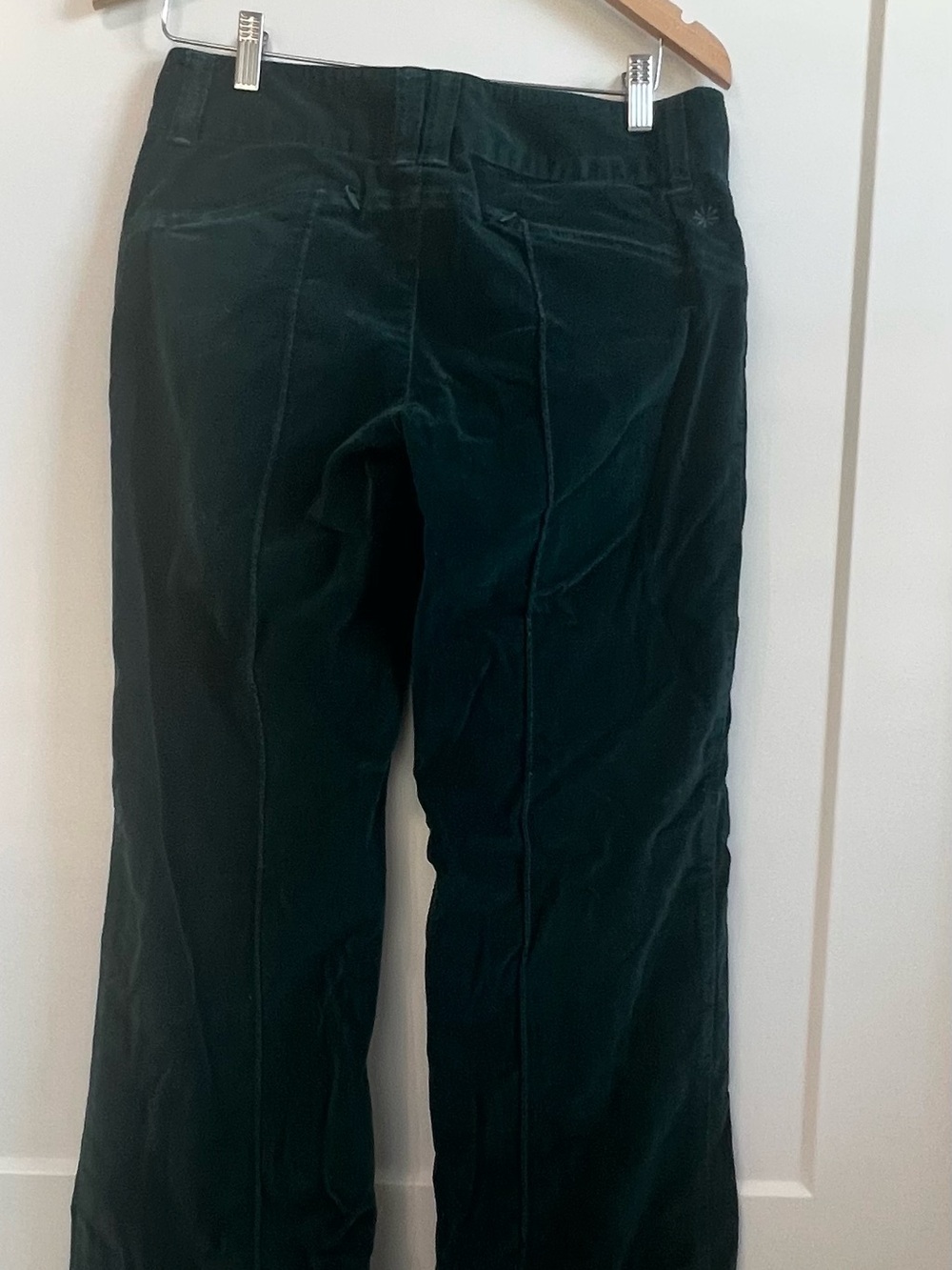 Vintage Athleta Velvet Wide Leg Pants Green Velour High Rise Stretch Yoga 31 - Picture 5 of 10